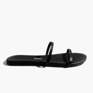 TKEES Gemma Minimalist Leather Slip On Resort Sandal | Black | W’s 8